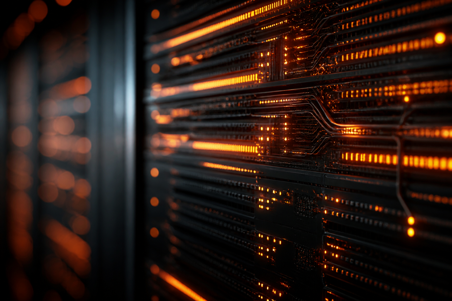 Abstract technology hardware with orange light